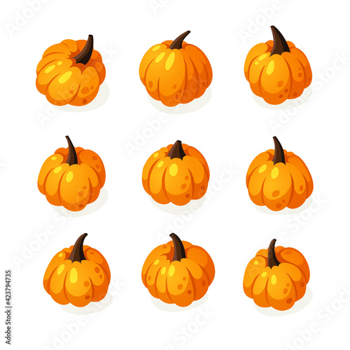 Cartoon Pumpkin Spice Season Image. Hand drawn stylish vegetable. Vector drawing fresh organic food. Summer illustration vegan ingrediens for smoothies or Pie