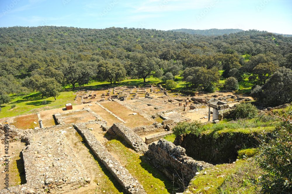 Panoramic view of Munigua, Roman archaeological site in the province of Seville, Spain 