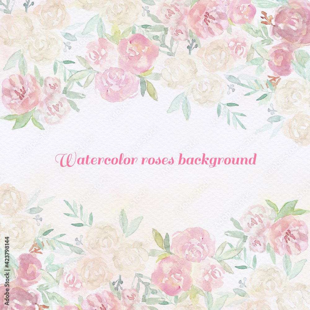 Obraz Watercolor roses background. Hand draw roses banner
