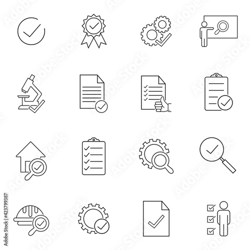 Inspection icon. Inspection and Testing line icons set. Symbol, logo illustration. Web design, mobile app.