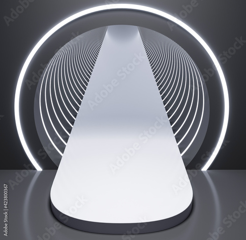 Fototapeta Naklejka Na Ścianę i Meble -  3d rendering black cylinder lights and podium