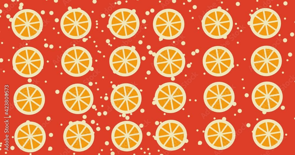 summer splash in retro style. Orange slices are spinning on an orange background. summer splash in retro style. Orange slices are spinning on an orange background.