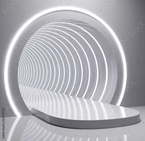 Fototapeta Naklejka Na Ścianę i Meble -  3d rendering gray cylinder lights and podium