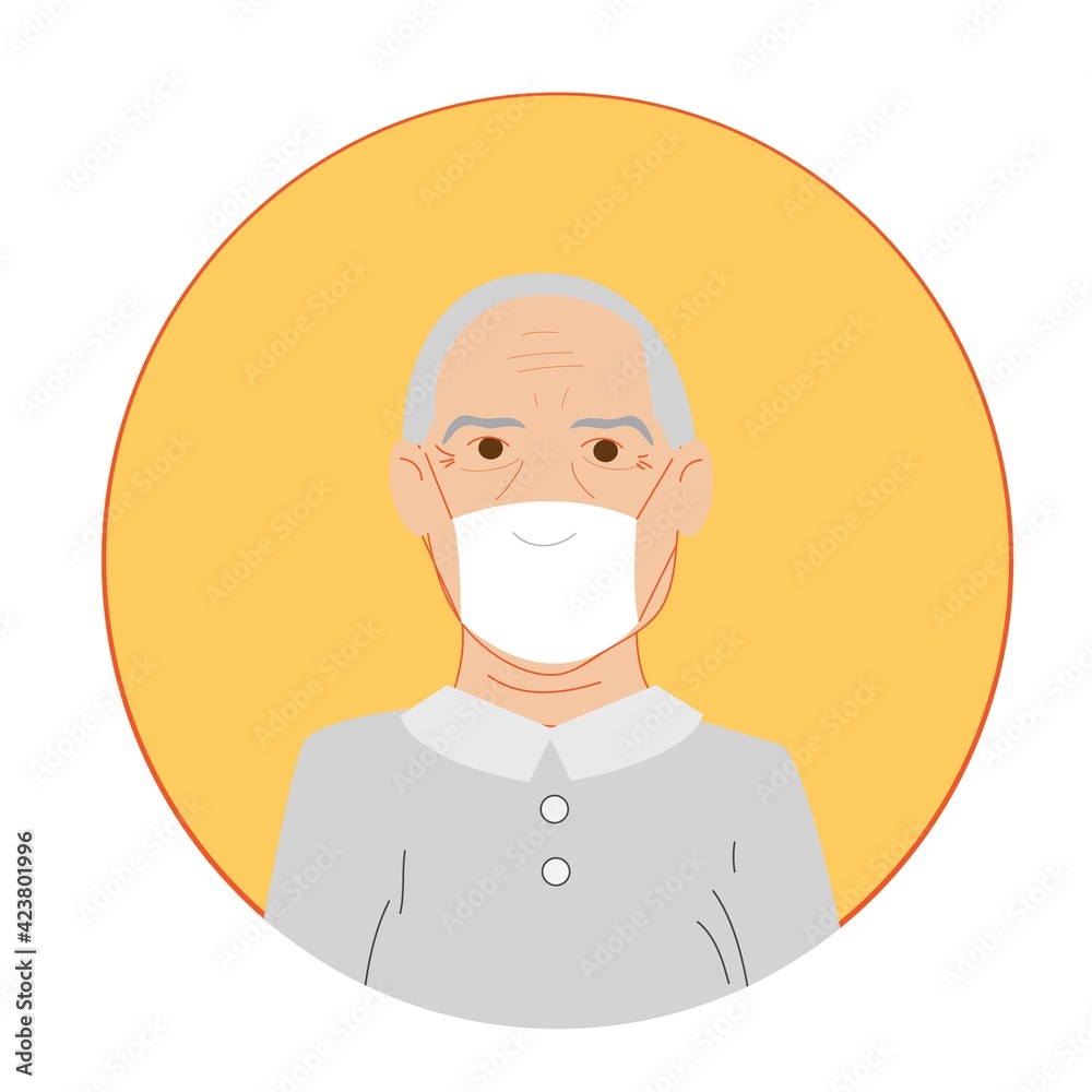 old man with face mask and walking stick vector illustration design.Avatar