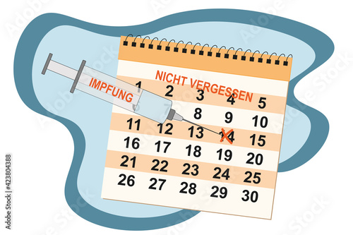 Kalender mit Markierung und Spritze als Erinnerung an den Impftermin.