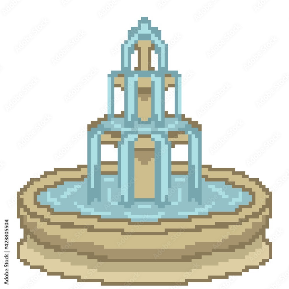 Naklejka premium Fountain pixel art. Fountain cartoon. Pixel art fountain. Icon Fountain.