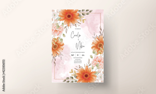 Beautiful watercolor floral wedding invitation card template design