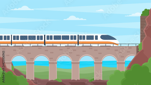 Time to travel by train concept, sea view.