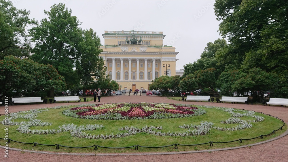 Cloudy day in Summer Garden of Saint Petersburg