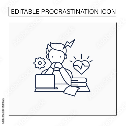 Stress line icon. Scared about deadlines. Stressful situation, work. Anxiety. Procrastination concept. Isolated vector illustration.Editable stroke