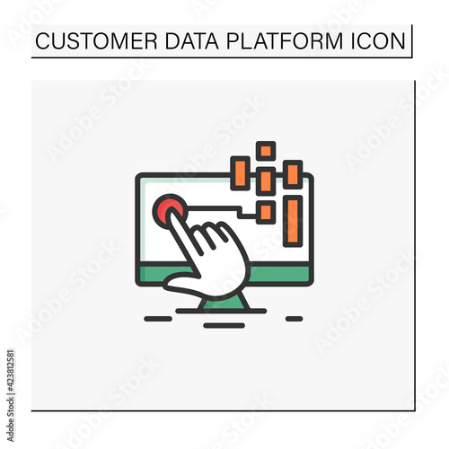 Interaction data color icon.Sum of all digital footprints customers leave behind as they complete banking transaction. Customer data concept. Isolated vector illustration