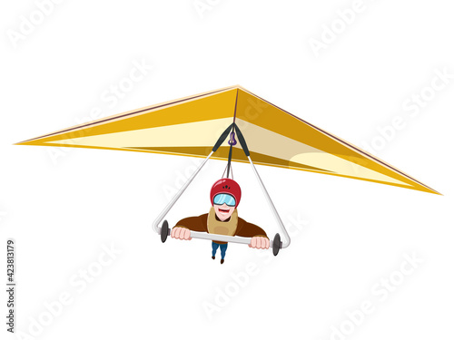 Hang gliding character. Extreme sport screaming feeling scared flat style concept vector illustration.