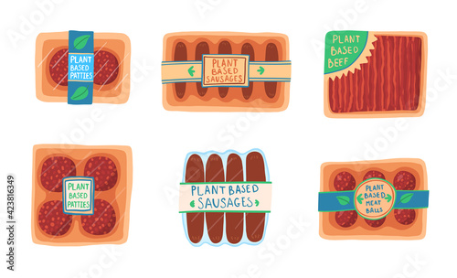 Cartoon Color Alternative Meat Vegetarians Icon Set. Vector