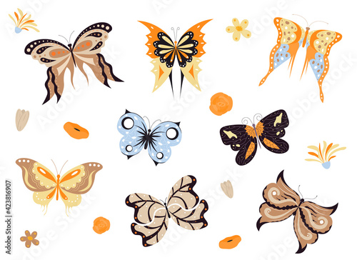 Cartoon Color Different Fly Butterflies Icon Set. Vector © bigmouse108