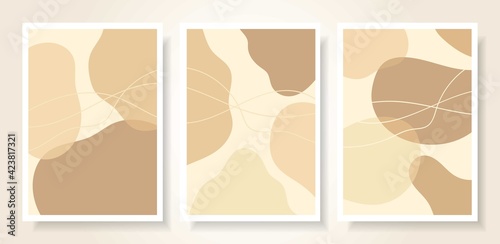 Abstract beige poster template with hand drawn liquid shapes doodles lines backgrounds for post stories social media banner,art cover.Hot design frame template.Vector cover.Mockup personal blog,shop