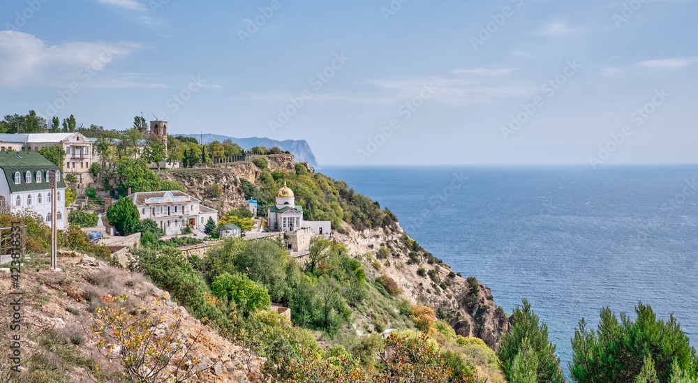 View of St. George's Monastery. Cape Fiolent, Crimean peninsula. Sevastopol, Russia