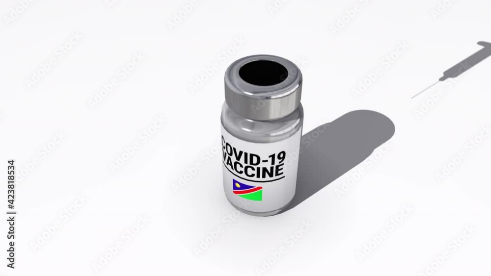 Seamless looping 3D animation of the covid-19 vaccine injection of a bottle with the flag of Namibia in 4K resolution Seamless looping 3D animation of the covid-19 vaccine injection of a bottle with the flag of Namibia in 4K resolution