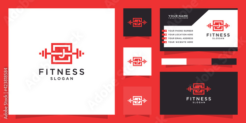 Letter j fitness logo and business card template photo