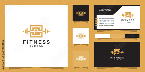 Letter p fitness logo and business card template
