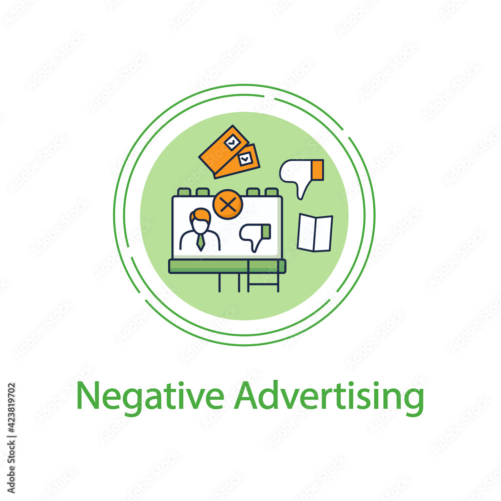  Negative ad concept line icon. Election campaign, black PR, propaganda. Choice, vote concept. Democracy. Parliamentary or presidential elections.Vector isolated conception metaphor illustration