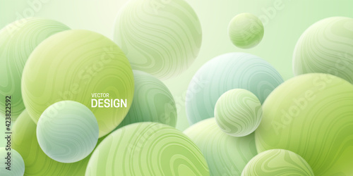 Abstract background with 3d mint green bubbles.