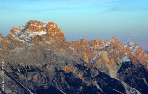 Scenic sunset landscape in the Dolomites, Italy, Europe