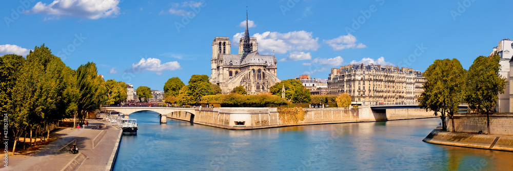 Paris, river Seine with Notre-Dame cathedral from the back on a