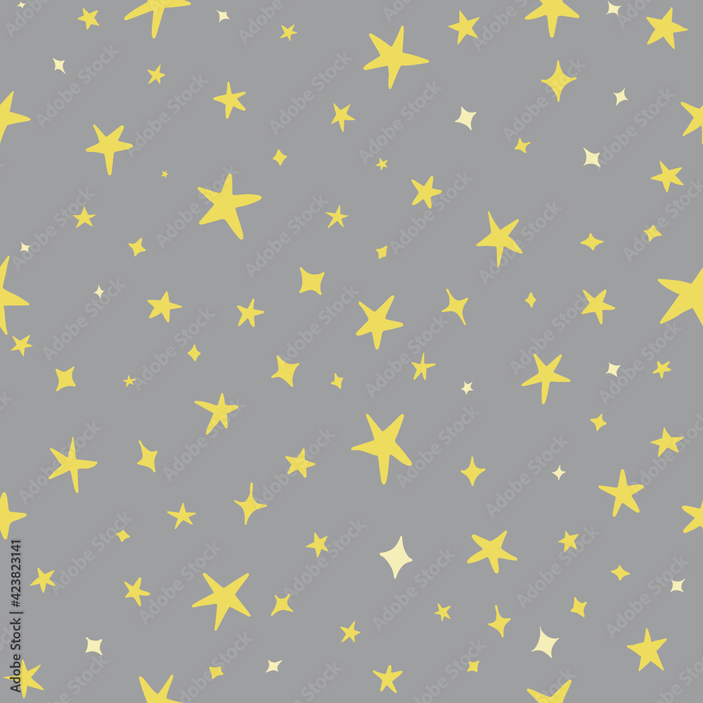 Seamless pattern of stars in flat style. Pattern with planets and stars. Vector blue background, perfect for fabric, textile, wallpaper, wrap paper Seamless pattern of stars in flat style. Pattern with planets and stars. Vector blue background, perfect for fabric, textile, wallpaper, wrap paper