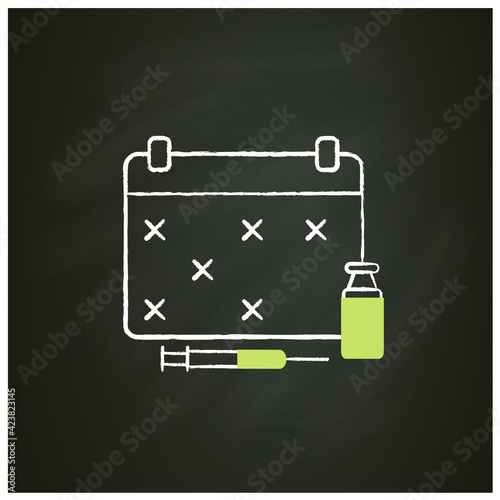Schedule chalk icon. Vaccination graph. Cosmetic injection schedule. Beauty cosmetic procedure concept. Isolated vector illustration on chalkboard