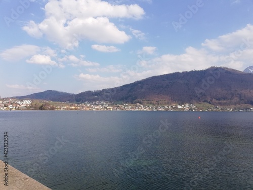 View of the lake and mountains from Gmunden Austria