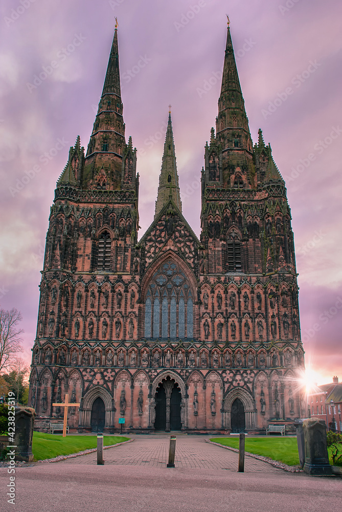 Dawn at Lichfield Cathedral in Staffordshire, UK