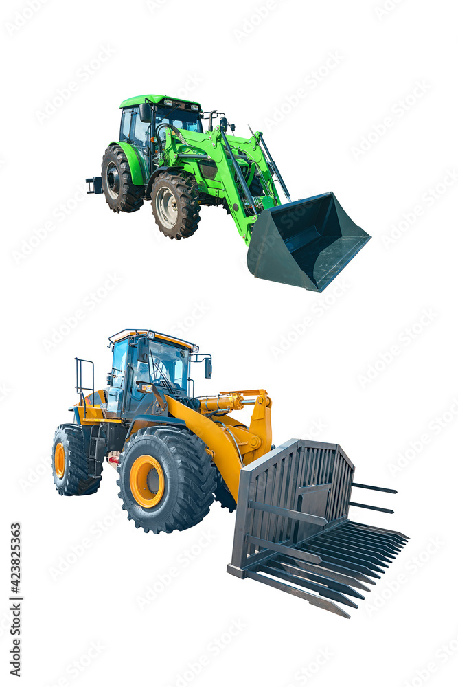 Obraz premium Front loaders for use in various areas of modern production. Isolated on white