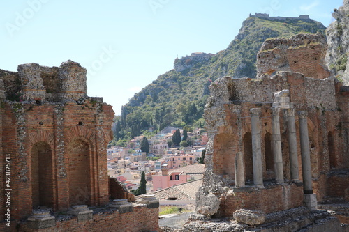 Taormina ancient theater on the Mediterranean Sea, Sicily Italy