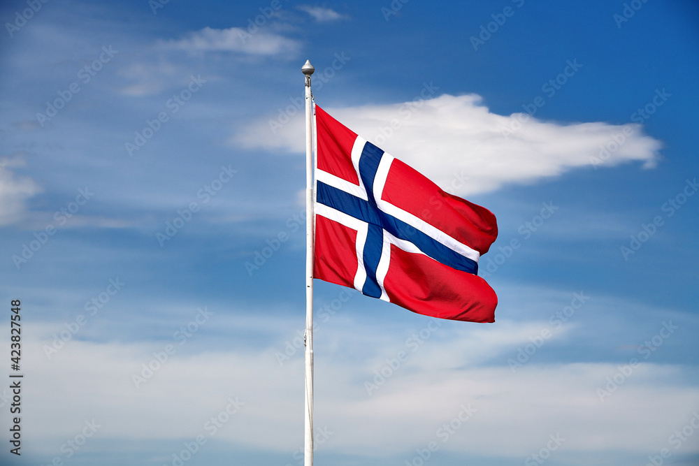 Norwegian Flag in mountains near Bergen Ulriken