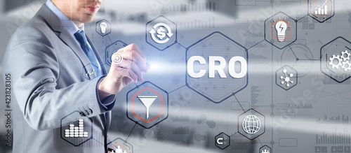 Conversion rate optimization on virtual screen. CRO concept and lead generation 2021