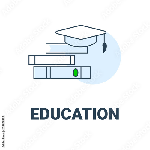 Education icon. Simple vector icon with books and cap. Online training and education symbol. Getting an education.