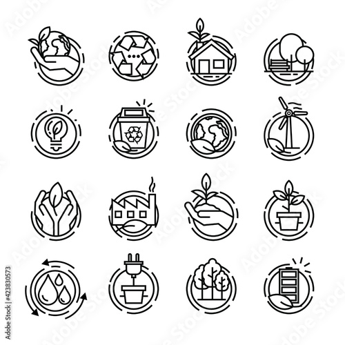 Desenho de ícones ecológicos. Ilustração de ícones de ecologia. Ícones de ecologia.