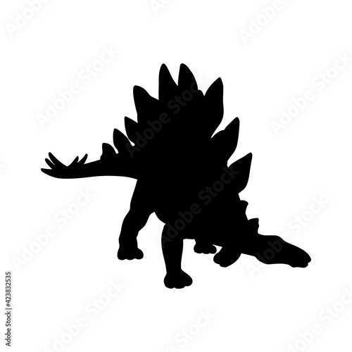 Black realistic silhouette of a dinosaur on a white background. Stegosaurus Vector illustration © Server