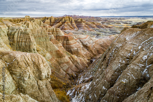 Badlands landscape in Winter