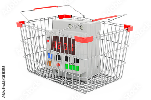 Shopping basket with digital timer switch, 3D rendering