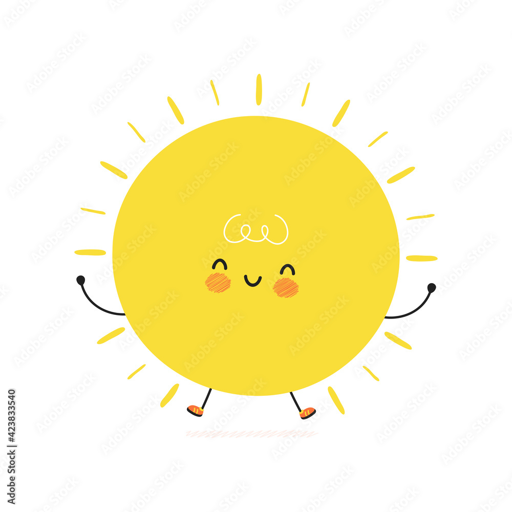 Cute funny Sun character. Vector hand drawn cartoon kawaii character illustration icon. Isolated on white background. Sun character concept Cute funny Sun character. Vector hand drawn cartoon kawaii character illustration icon. Isolated on white background. Sun character concept
