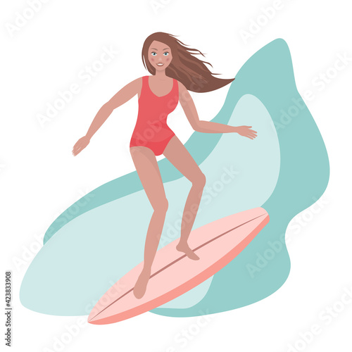 Photography woman surfing in ocean, sea