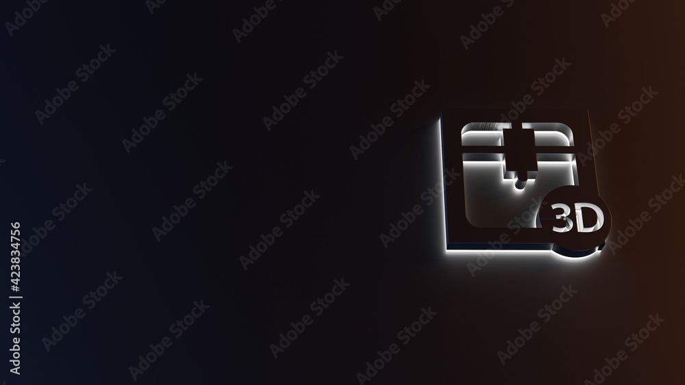 3d rendering of white light stripe symbol of 3d printer on dark background 3d rendering of white light stripe symbol of 3d printer on dark background