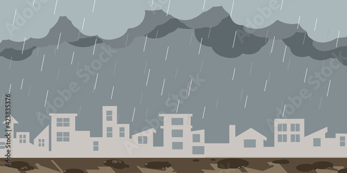 街並み　大雨