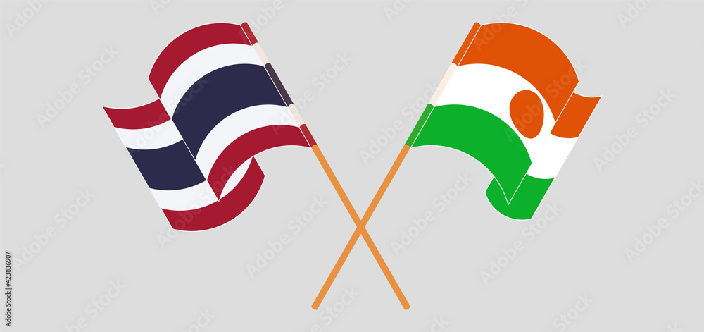 Crossed and waving flags of Thailand and Niger Crossed and waving flags of Thailand and Niger