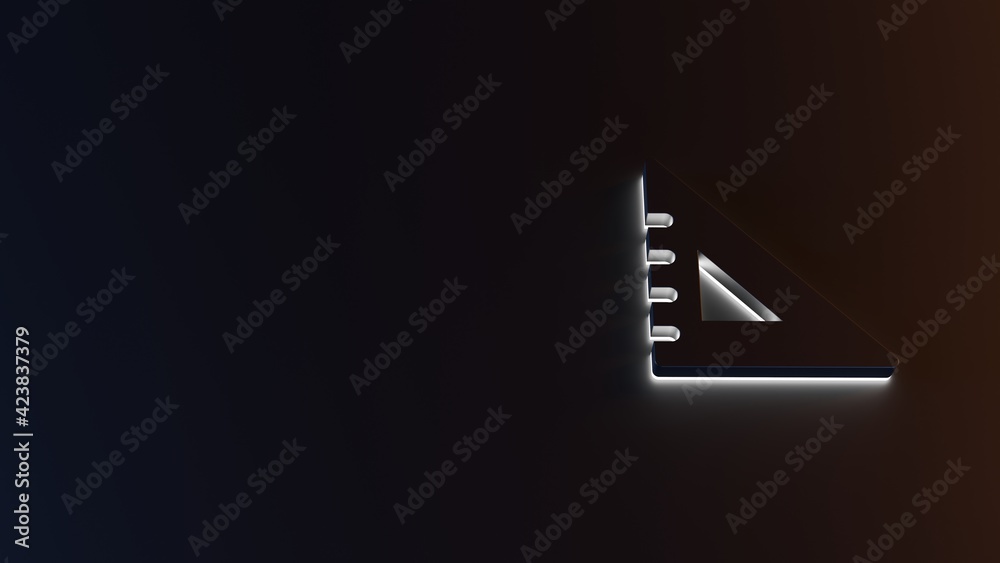 3d rendering of white light stripe symbol of triangle ruler on dark background 3d rendering of white light stripe symbol of triangle ruler on dark background