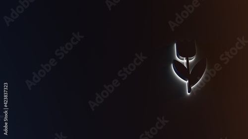 3d rendering of white light stripe symbol of tulip on dark background