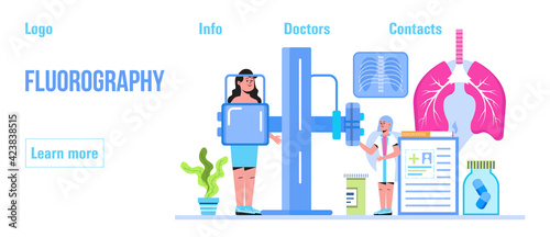 Fluorography concept vector. Tuberculosis specialist concept vector. Pulmonary fibrosis, pleurisy, tuberculosis, pneumonia illustration for website, header. Lung diagnosis x-ray machine.