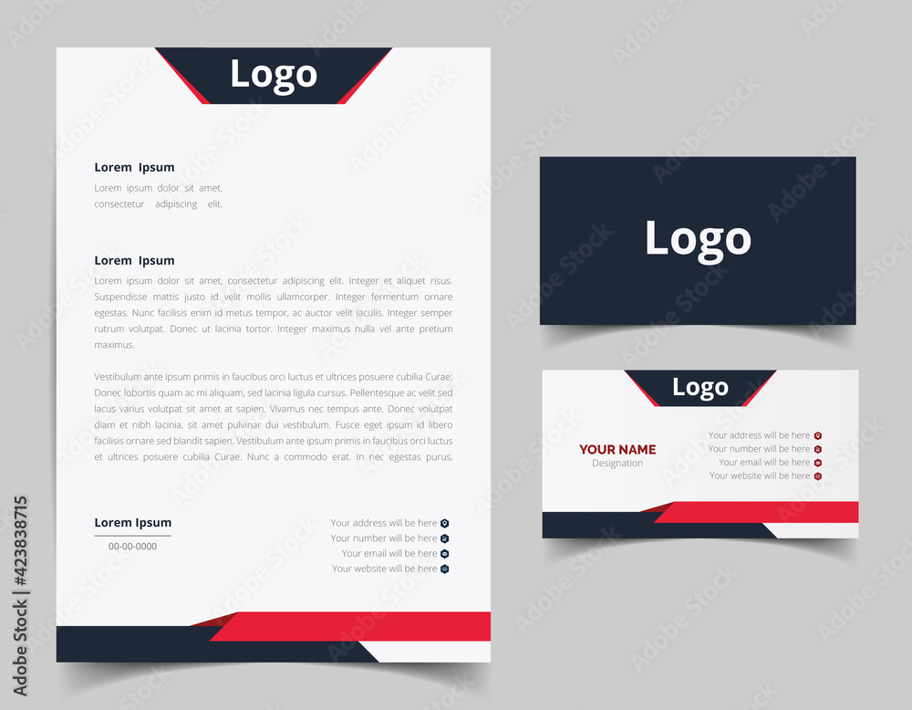 Business card and letterhead design set. Corporate and business style template. Modern and clean branding stationery design. fully editable file