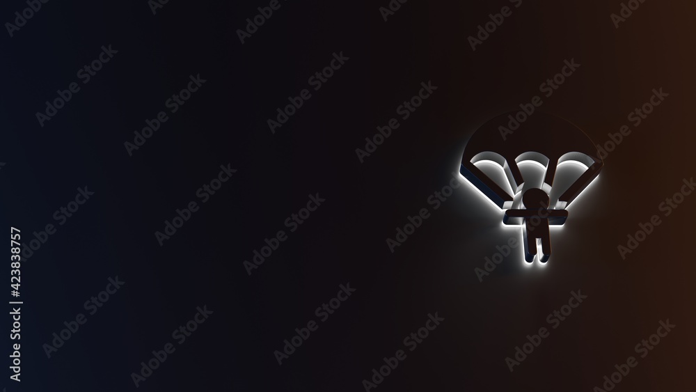 3d rendering of white light stripe symbol of parachute on dark background 3d rendering of white light stripe symbol of parachute on dark background